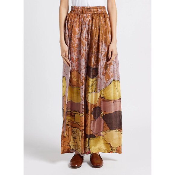 Mes Demoiselles abstract earthy stones print silk wide leg pants - Picture 3 of 10